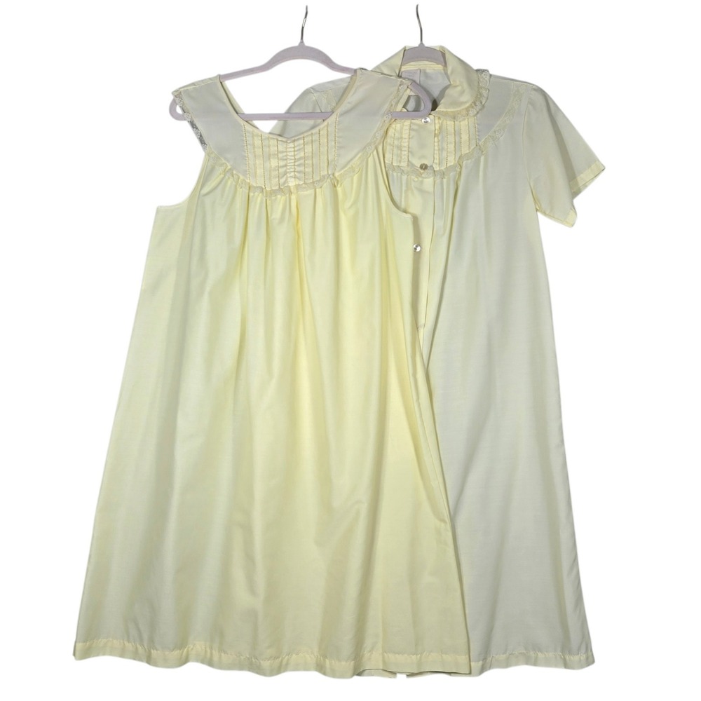 Vintage 60s Philmaid Nightgown Robe Set Womens S Yellow Lace Peignoir Lingerie